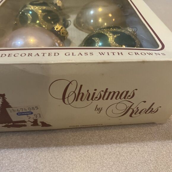 Vintage Christmas By Krebs Distinctive Glass Ornaments Gold Glitter Set Of 4 - Picture 3 of 6